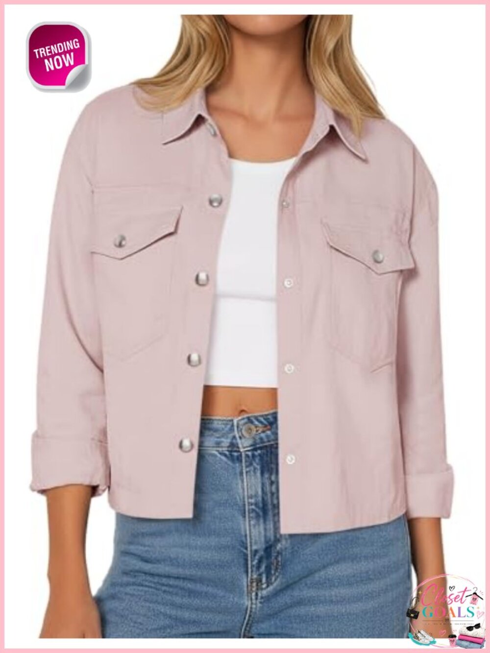 Yousify Women's Cropped Jacket Lightweight Button Down Shirt with Pockets